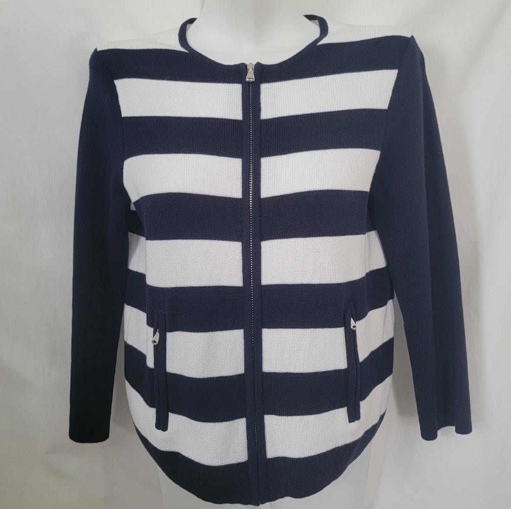 Ralph Lauren Zip Sweater Striped Navy White PM